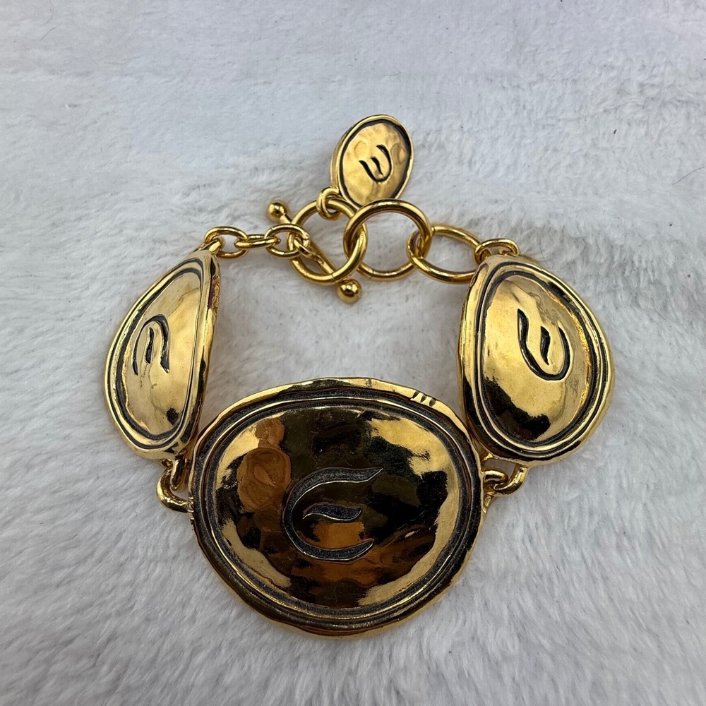 Vintage Elizabeth Taylor‎ Avon Bracelet Gold Tone Hammered Initial E 7.5"